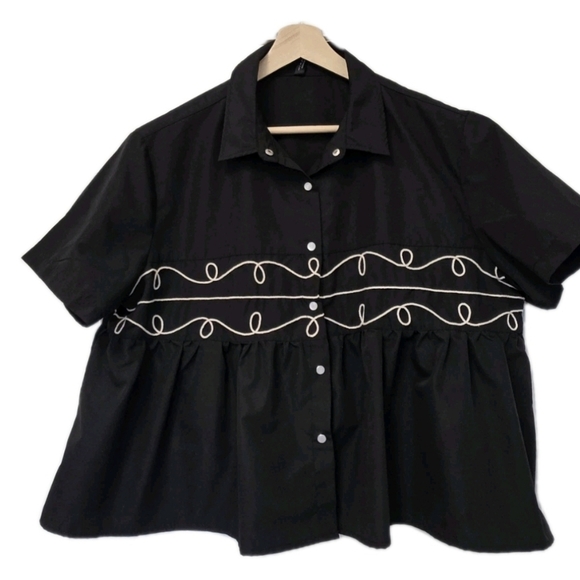 Two 2 Fly Loopty Lou Babydoll Western Top Size 2x - 3x Black White Swirl Cowgirl - Picture 3 of 8